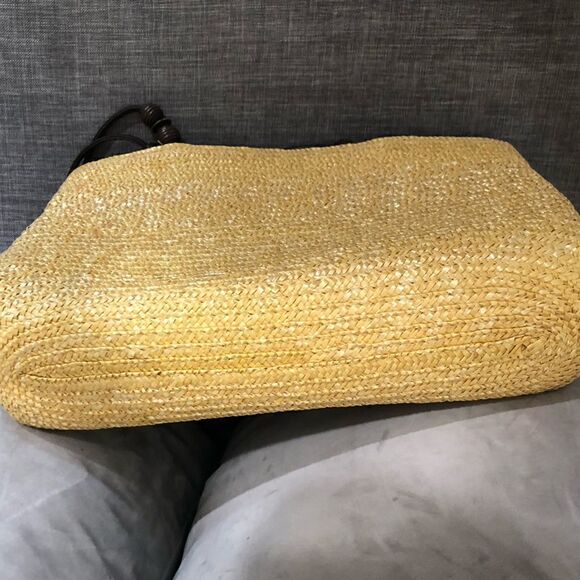 Vintage Yellow Straw Woven Shoulder Bag Wooden Beads - Picture 8 of 8